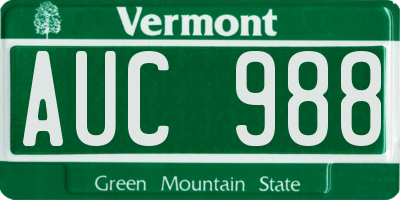 VT license plate AUC988