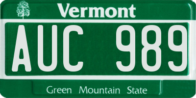 VT license plate AUC989