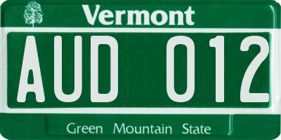 VT license plate AUD012