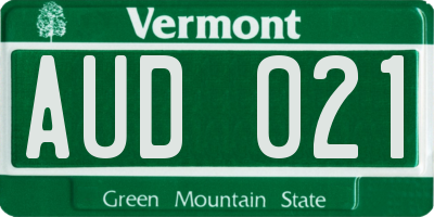 VT license plate AUD021