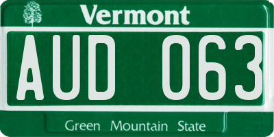 VT license plate AUD063