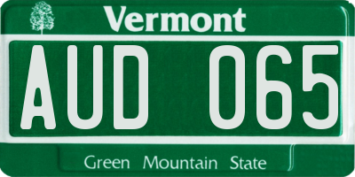 VT license plate AUD065
