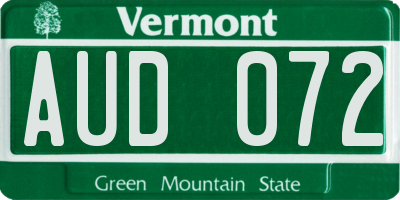 VT license plate AUD072
