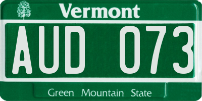VT license plate AUD073
