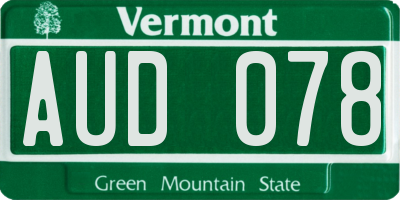 VT license plate AUD078