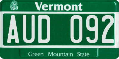 VT license plate AUD092