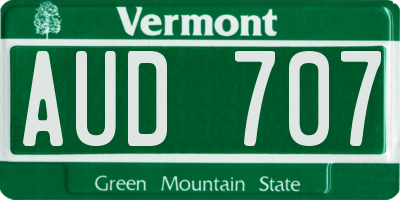 VT license plate AUD707