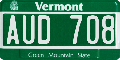 VT license plate AUD708
