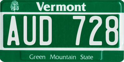 VT license plate AUD728