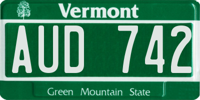 VT license plate AUD742