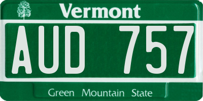 VT license plate AUD757
