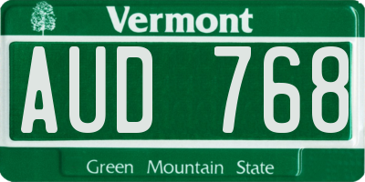 VT license plate AUD768