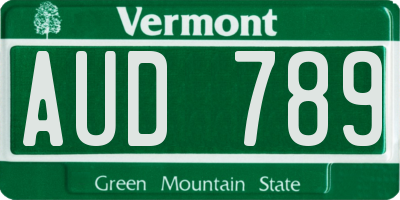 VT license plate AUD789