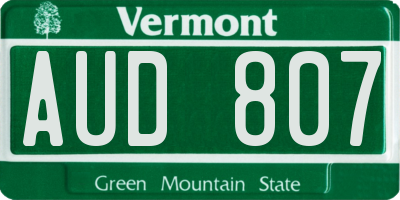 VT license plate AUD807
