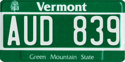 VT license plate AUD839