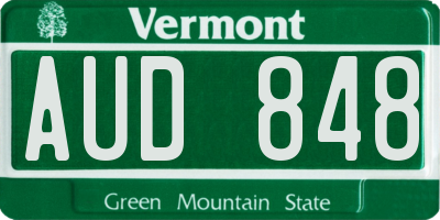 VT license plate AUD848