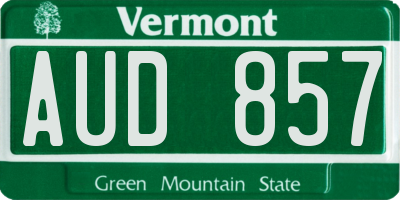 VT license plate AUD857