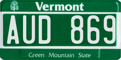 VT license plate AUD869