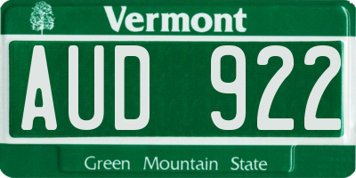 VT license plate AUD922