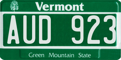 VT license plate AUD923