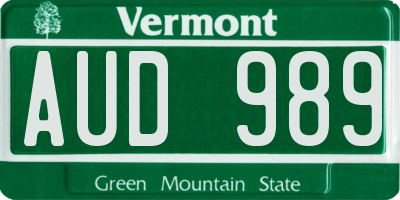 VT license plate AUD989