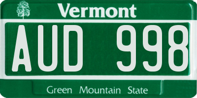 VT license plate AUD998