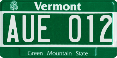 VT license plate AUE012