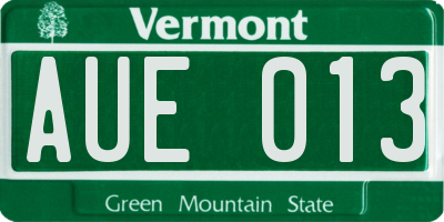VT license plate AUE013