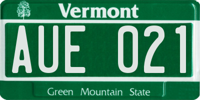 VT license plate AUE021
