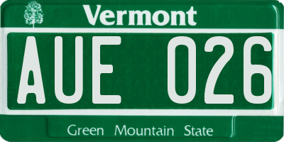 VT license plate AUE026