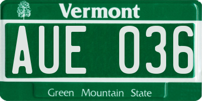 VT license plate AUE036