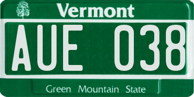 VT license plate AUE038