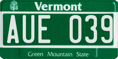 VT license plate AUE039