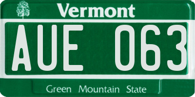 VT license plate AUE063