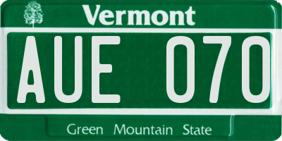 VT license plate AUE070