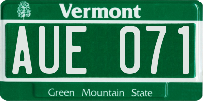 VT license plate AUE071