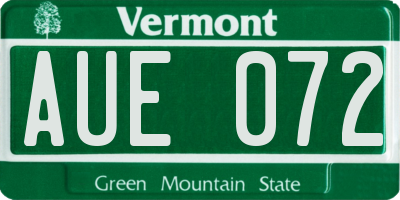 VT license plate AUE072