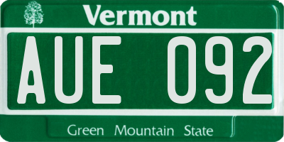 VT license plate AUE092