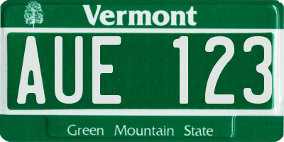 VT license plate AUE123