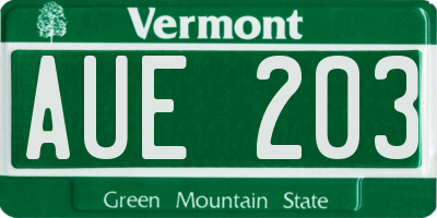 VT license plate AUE203