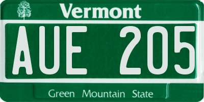 VT license plate AUE205