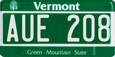 VT license plate AUE208