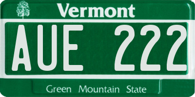 VT license plate AUE222
