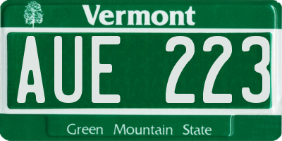 VT license plate AUE223