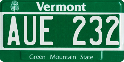 VT license plate AUE232