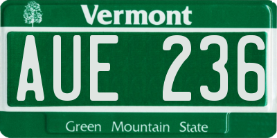 VT license plate AUE236
