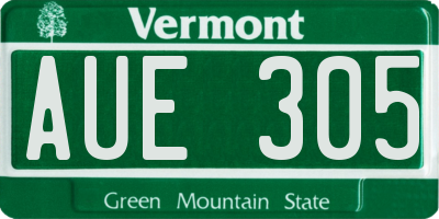 VT license plate AUE305
