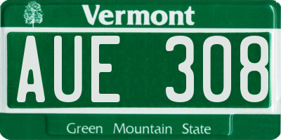 VT license plate AUE308