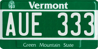 VT license plate AUE333