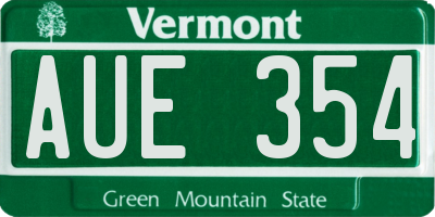 VT license plate AUE354